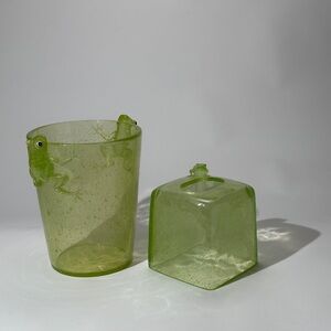 Vintage Green Resin Frog Bathroom Accessory Set -Trash Bin & Tissue Box Cover